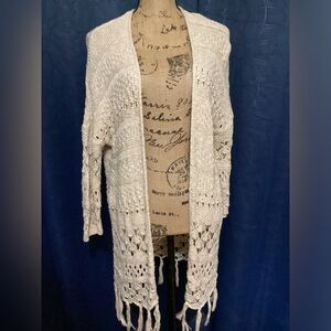 Hollister Crochet Duster Medium Tassels Boho Cream Color. #15